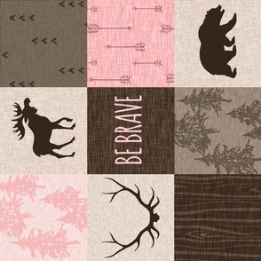 Be Brave Woodland Quilt - Pink and Brown - rotated