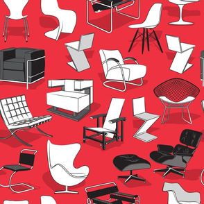 Normal scale // Have a seat in Bauhaus style and influence  // red background black grey and white chairs