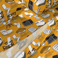 Normal scale // Have a seat in Bauhaus style and influence  // yellow mustard background black grey and white chairs