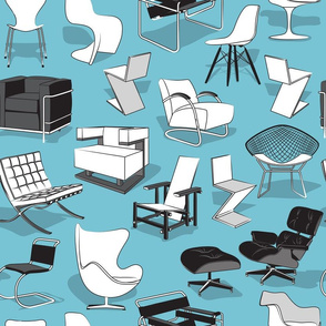 Normal scale // Have a seat in Bauhaus style and influence  // blue background black grey and white chairs