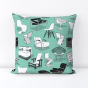 Normal scale // Have a seat in Bauhaus style and influence  // aqua background black grey and white chairs