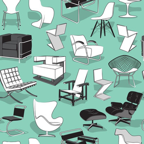 Normal scale // Have a seat in Bauhaus style and influence  // aqua background black grey and white chairs