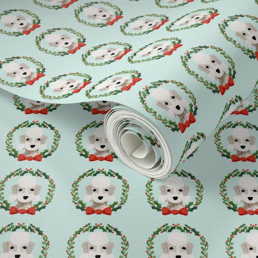 Bedlington Terrier christmas wreath dog breed fabric green