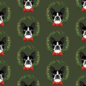Boston Terrier christmas wreath dog breed fabric green