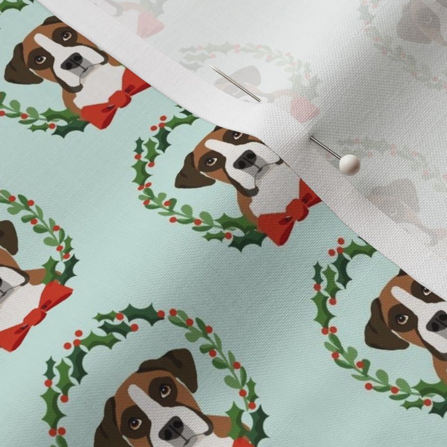 Boxer christmas wreath dog breed fabric green