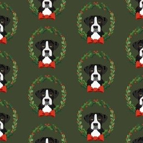 Boxer black coat christmas wreath dog breed fabric green