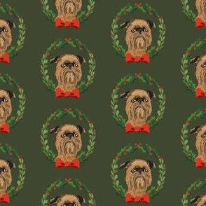 Brussels Griffon christmas wreath dog breed fabric green