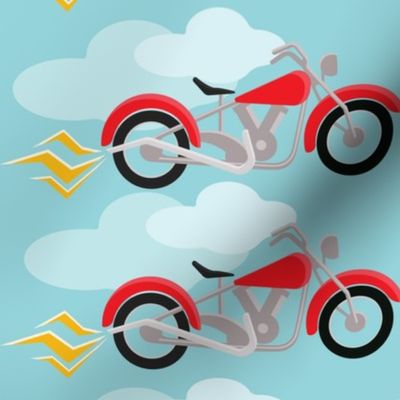 Red Motorcycle Print with Flames