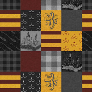 4.5” witches and wizards wholecloth quilt - gold and burgundy