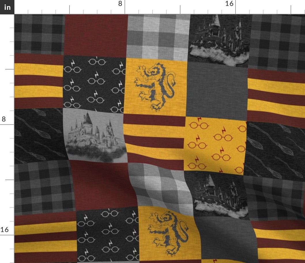 4.5” witches and wizards wholecloth quilt - gold and burgundy