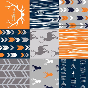 6” Patchwork Deer - orange, navy, grey - ROTATED
