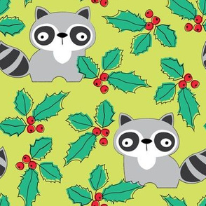 raccoons-and-holly-on-green