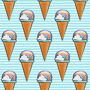 pastel rainbow icecream cones - blue stripes