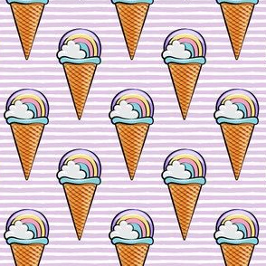 pastel rainbow icecream cones - purple stripes