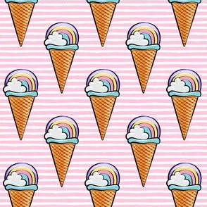 pastel rainbow icecream cones - pink stripes