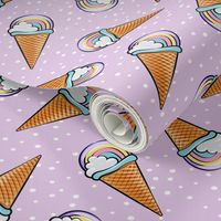 pastel rainbow icecream cones on purple with dots (toss)