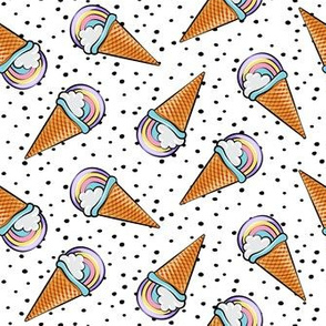 pastel rainbow cones on with black dots (toss)