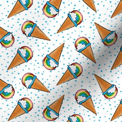 rainbow cones on with blue dots (toss)