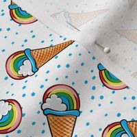 rainbow cones on with blue dots (toss)