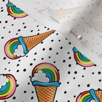 rainbow icecream cones on with black dots (toss)