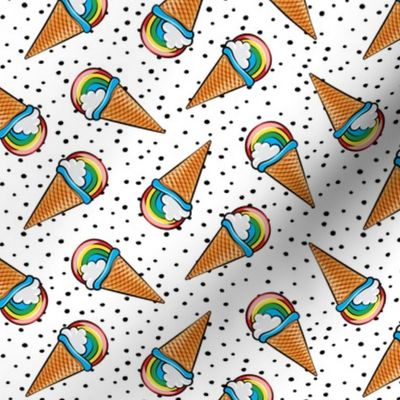 rainbow icecream cones on with black dots (toss)