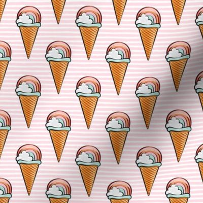 rainbow icecream cones (sherbet) on pink stripes