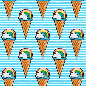 rainbow icecream cones on blue stripes