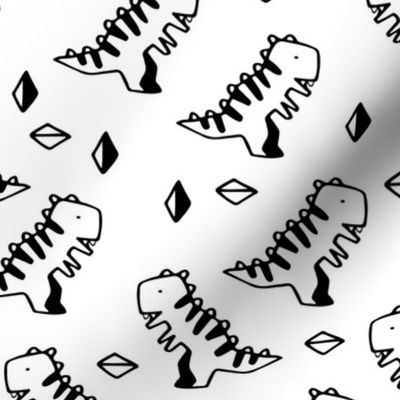 Sketchy ancient Tyrannosaurus Rex dinosaurs design. Cute black and white T-rex dino pattern.