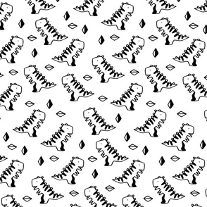 Sketchy ancient Tyrannosaurus Rex dinosaurs design. Cute black and white T-rex dino pattern.