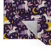 Unicorns in the sky in purple (medium/dark)