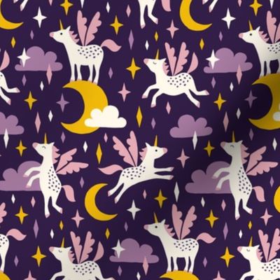 Unicorns in the sky in purple (medium/dark)