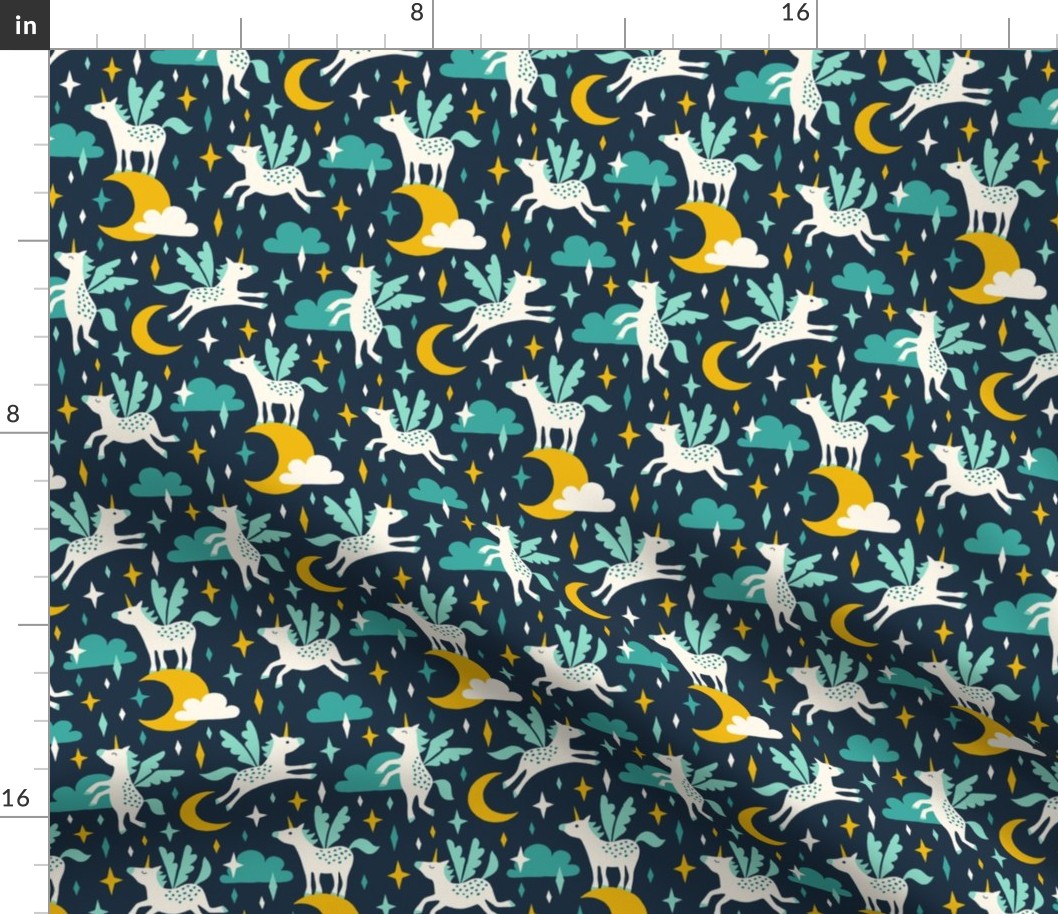 Unicorns in the sky in turquoise (medium/