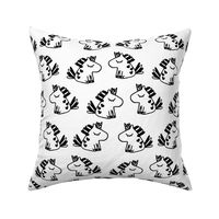 Cute unicorns pattern. Adorable sketch fairy animals. Mythical, dreamy black and white design.