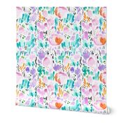 Watercolor Floral - Scandinavian Garden Flowers with Turquoise, Pink and Orange