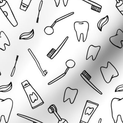 Dentistry and stomatology pattern design. Teeth, toothbrush, single-beam brush.