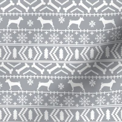 basenji fair isle christmas silhouette dog fabric grey