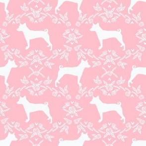 basenji floral silhouette dog fabric pink