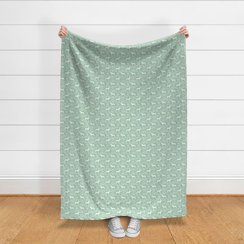 basenji floral silhouette dog fabric mint