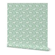 basenji floral silhouette dog fabric mint