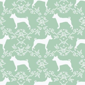 basenji floral silhouette dog fabric mint