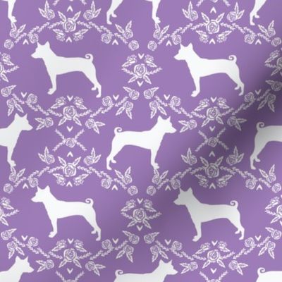 basenji floral silhouette dog fabric purple