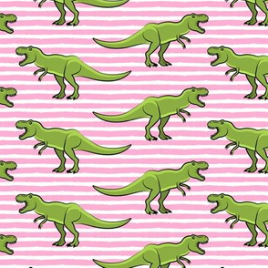 (large scale) t-rex - dinosaur on pink stripes C18BS