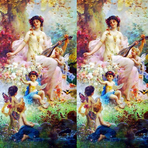 cherubs angels cupid inspired children boys wings pink white flowers floral victorian  beautiful lady nymphs woman gardens music butterfly fairy fairies lute bird autumn leaf leaves plants ponds shabby chic beauty mythology maidens romantic egl elegant go