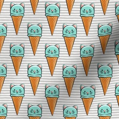 cute cat icecream cones - teal with grey stripes