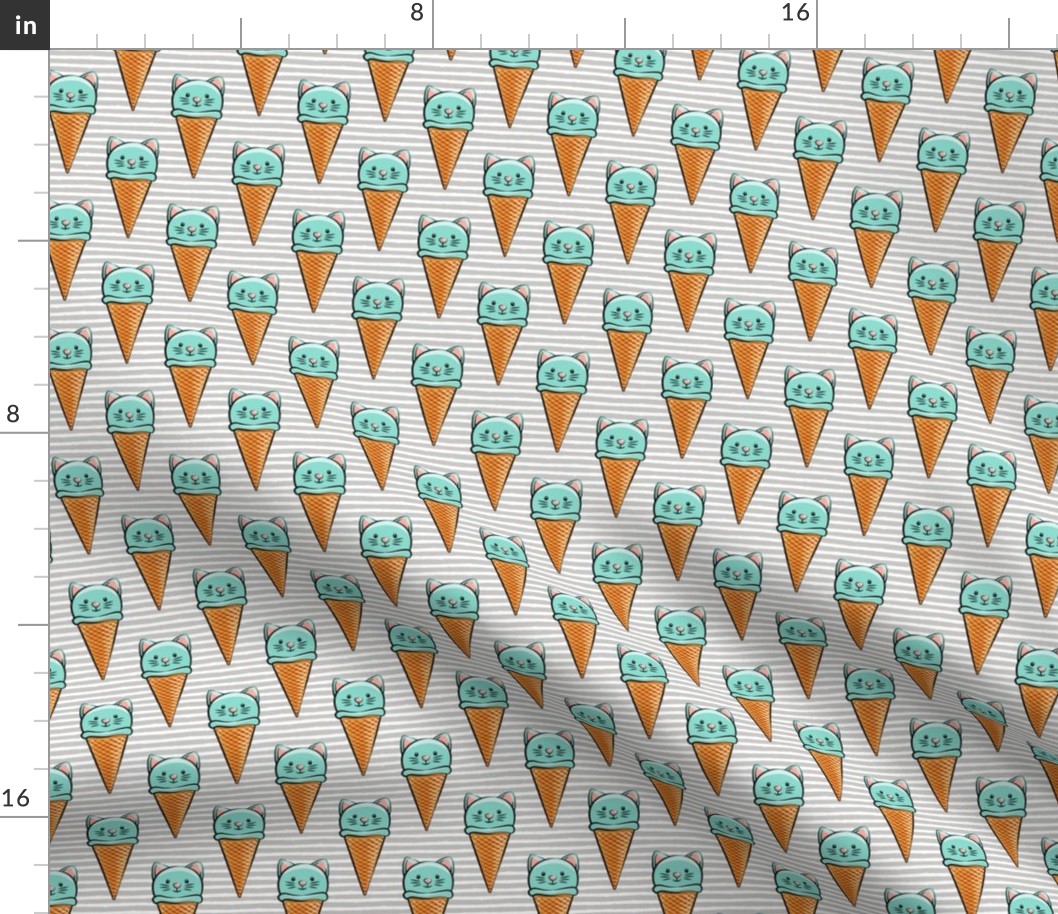 cute cat icecream cones - teal with grey stripes