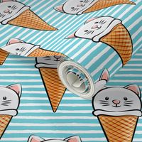 cute cat icecream cones - blue stripes