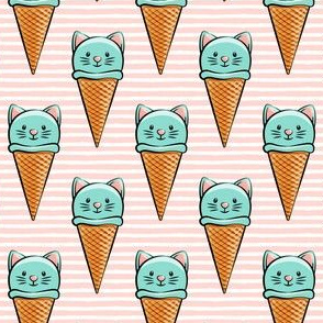 cute teal cat icecream cones on pink stripes