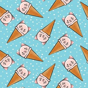 cute pink cat icecream cones - toss with dots on blue