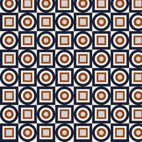 Circles and Squares I – Navy and Rust 