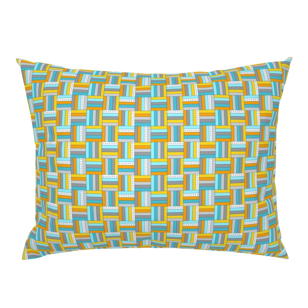 Color Block Basketweave, Gray, Aqua, Yellow 